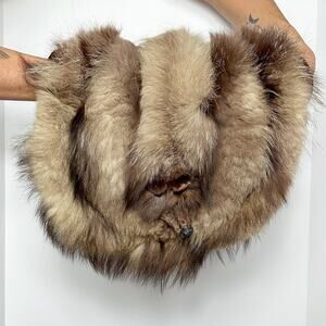 Vintage Fur Taxidermy Muff Handwarmer with Coffin Ruched Backside + Zip Pocket